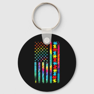 Porte-clés Autism American Flag Tie Dye Sensibilisation sur l