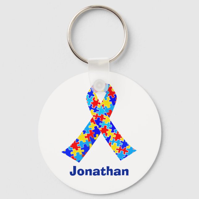 Porte-clés Autism Awareness Ribbon Blue Monogram (Recto)