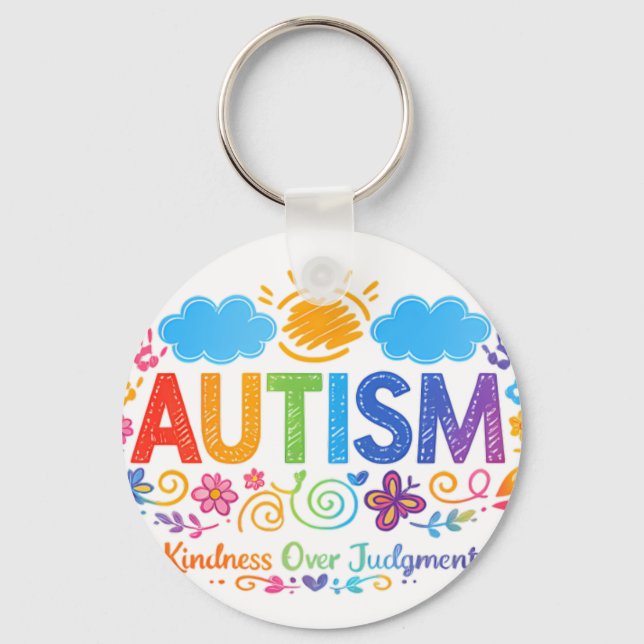 Porte-clés Autism Kindness Love Rainbow Handprints Sun Cloud (Recto)