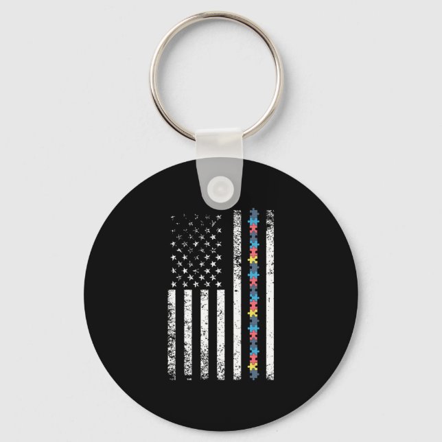 Porte-clés Autism Shirt American Flag Puzzle (Recto)