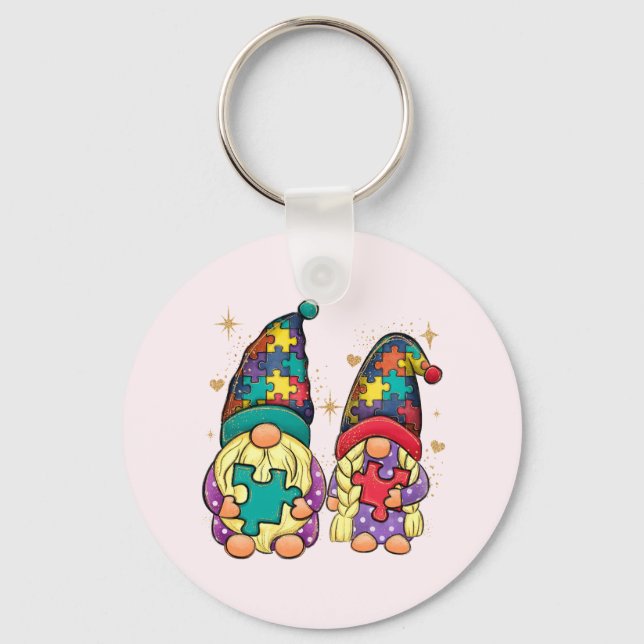 Porte-clés Autisme couple Gnome (Recto)