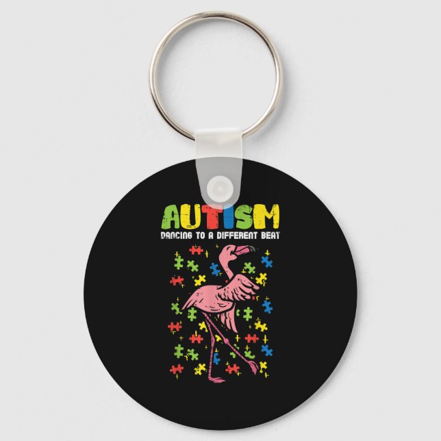 Porte-clés Autisme Danser Différents Flamant rose Beat mignon (Recto)
