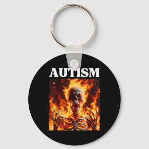 Porte-clés Autisme Drôle Cringe Edgy Dur Skeleton Mème Flames