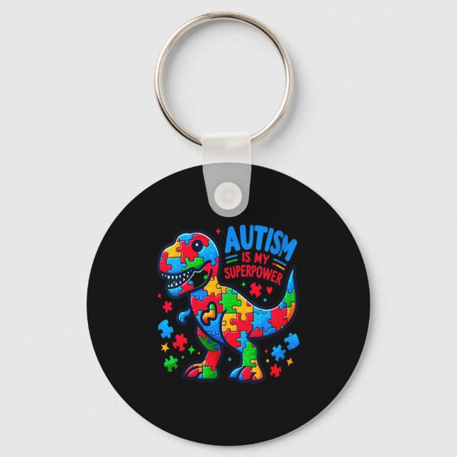 Porte-clés Autisme Féminin - Dinosaure - Puzzle - Arc - Autis (Recto)