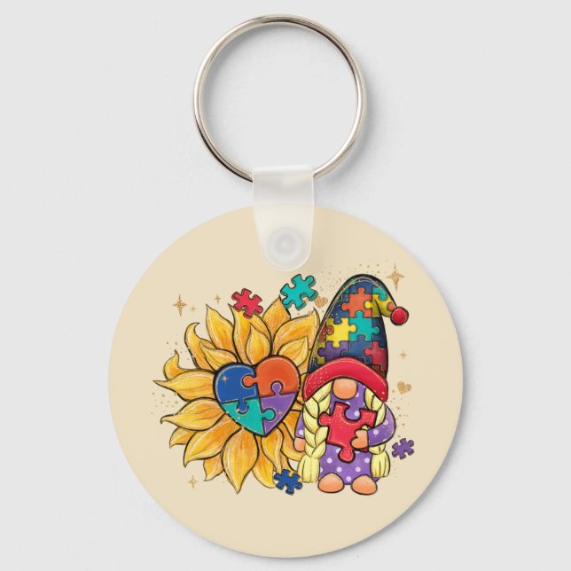 Porte-clés Autisme Tournesol Gnome (Recto)