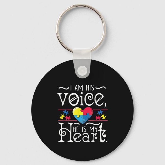 Porte-clés Autistic | I Am His Voice, He Is My Heart Puzzle (Recto)