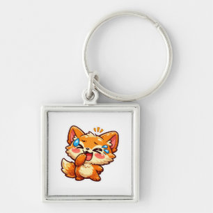 Porte-clés Autocollant de renard orange Kawaii mignon qui rit