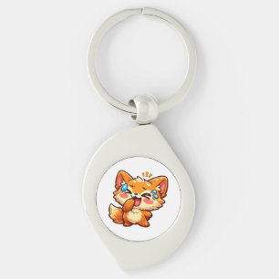Porte-clés Autocollant de renard orange Kawaii mignon qui rit
