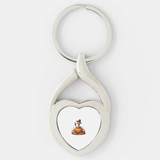 Porte-clés Automne Citrouille Automne Giraffe Thanksgiving Fe (Devant)