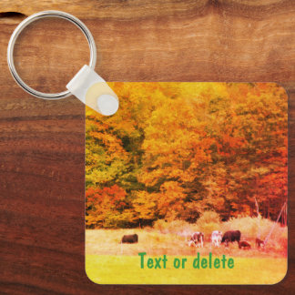 Porte-clés Automne Feuilles Vaches Champ Nature Personnalisée