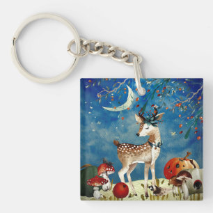 Porte-clés Automne Woodland Friends Deer Forest Illustration