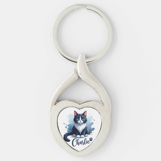 Porte-clés avec illustration de chat mignon – Cade (Devant)