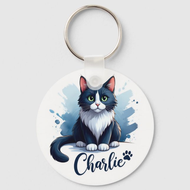 Porte-clés avec œuvre d'art de chat mignon – Cadea (Recto)