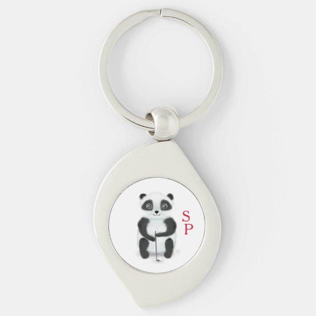 Porte-clés avec panda jouant au golf et initiales  (Devant)