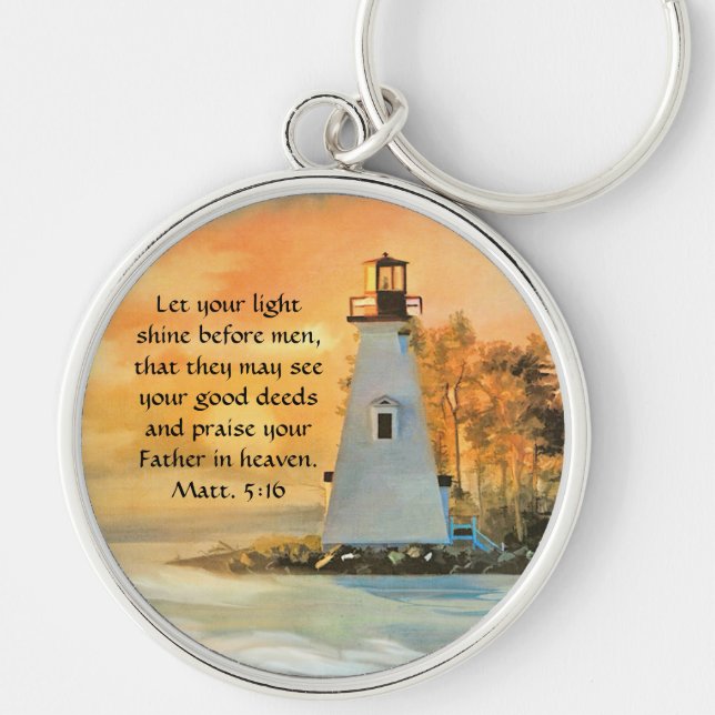 Porte-clés avec verset biblique Phare et Coucher d (Devant)