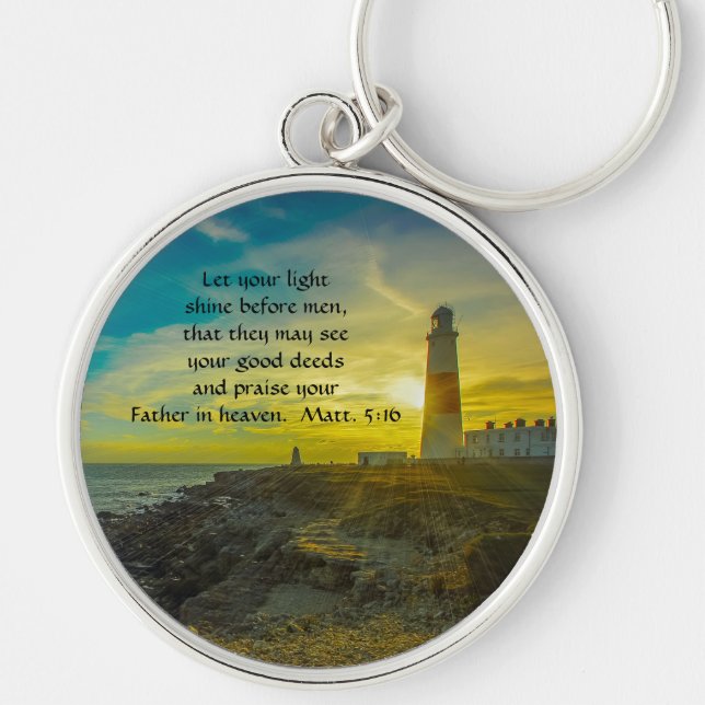 Porte-clés avec verset biblique Phare et Coucher d (Devant)