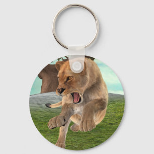 Porte-clés Aventure artistique de lionne féroce dans la jungl
