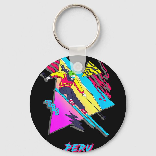 Porte-clés Aventure graphique vibrante de ski péruvien graphi (Recto)
