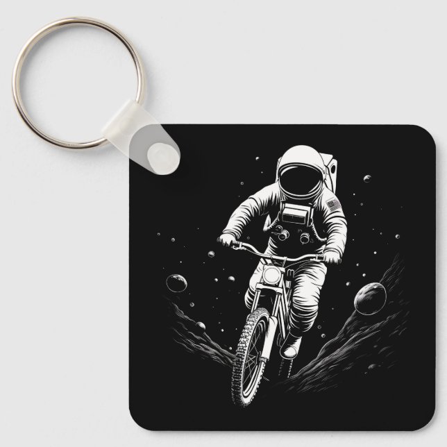Porte-clés Aventure spatiale en vélo astronaute cosmique (Recto)