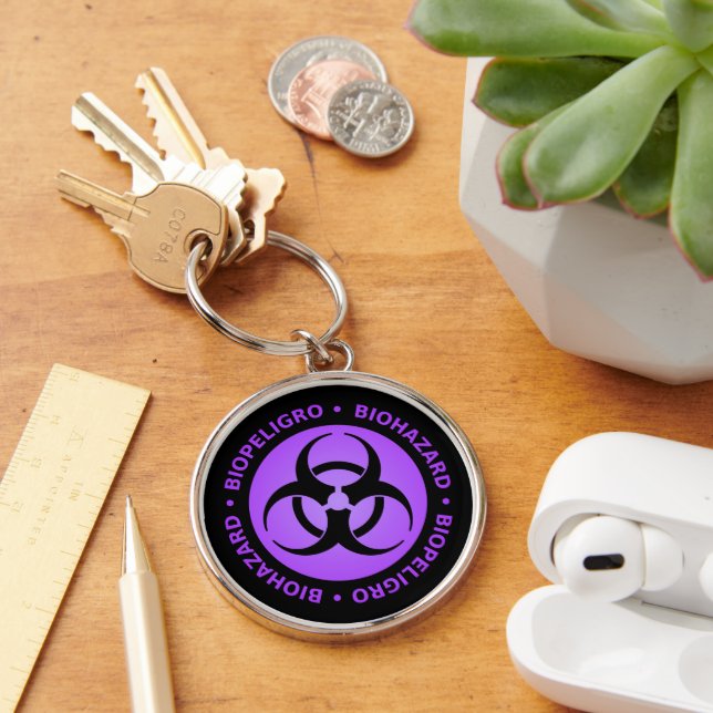 Porte-clés Avertissement de risque biologique pourpre (Bureau)