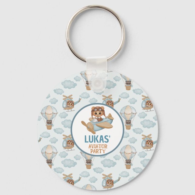 Porte-clés Aviator Party Bear Pastel Blue Anniversaire (Recto)