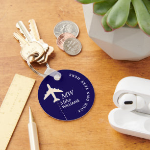 Porte-clés Avion blanc avec nom bleu foncé
