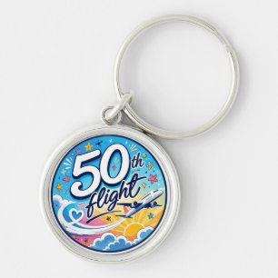 Porte-clés avion de 50e vol souvenir coloré