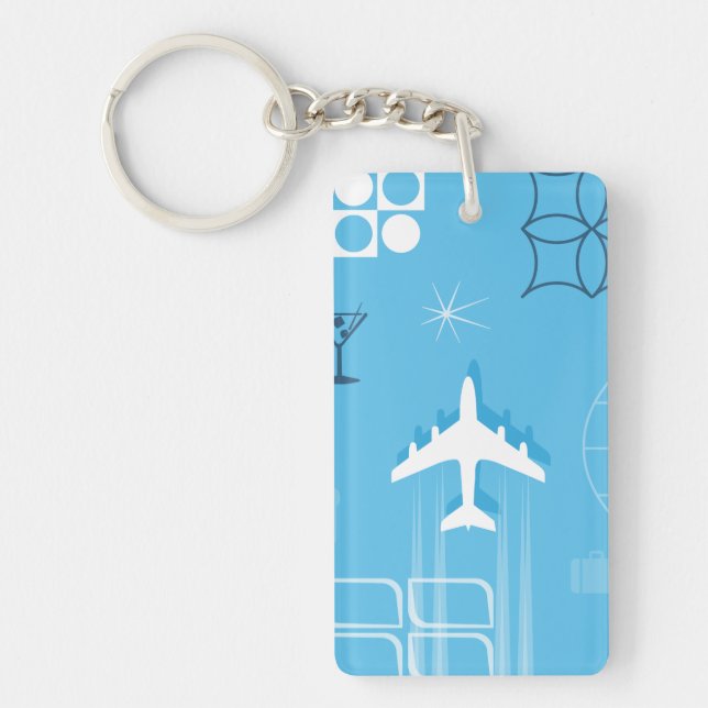 Porte-clés Avion de ligne bleu rétro milieu de siècle (Devant)