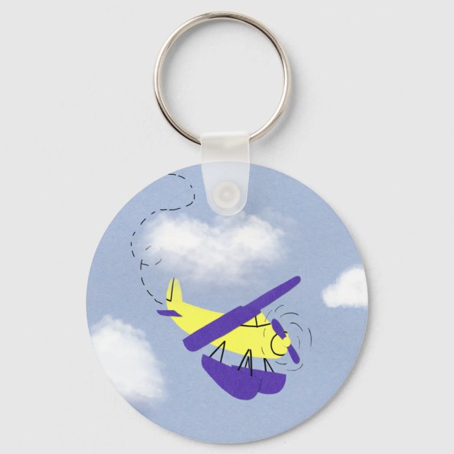 Porte-clés Avion Jaune et Bleu Cartoon Art (Recto)