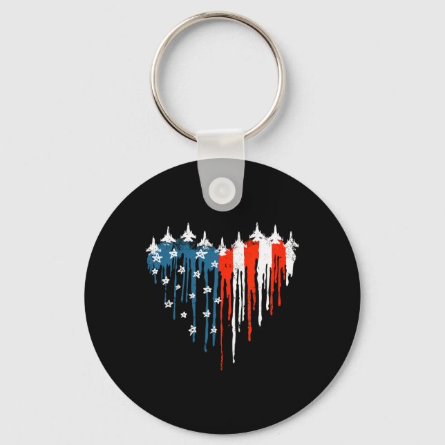Porte-clés Avion Jet Coeur Rouge Blanc Bleu Américain Drapeau (Recto)