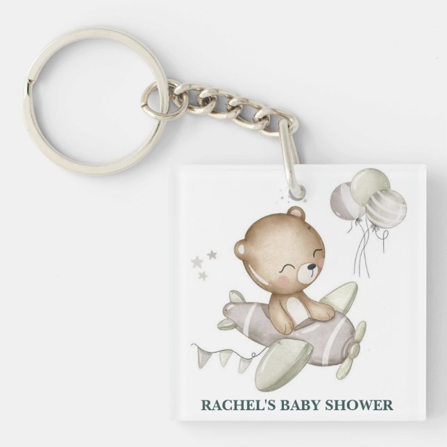 Porte-clés avion Ourson pour Baby Shower  (Devant)