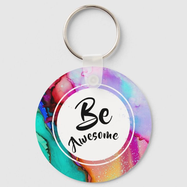 Porte-clés Awesome rose et turquoise Aquarelle Abstraite (Recto)