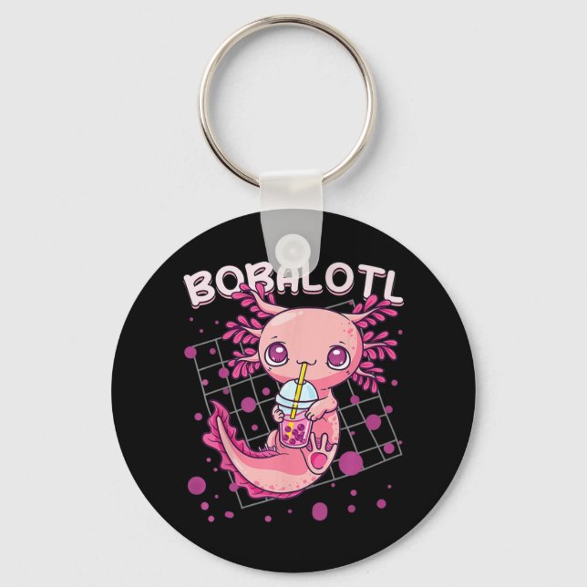 Porte-clés Axolotl Boba Tea Bubble Tea Kawaii Anime Japonais (Recto)
