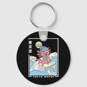 Porte-clés Axolotl Gaming Surfant sur les Vagues Japonaises E