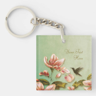Porte-clés Azalées roses Vintage sur la fosse verte