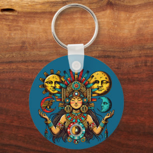 Porte-clés Aztec Indian woMan princesse lune de soleil Art po