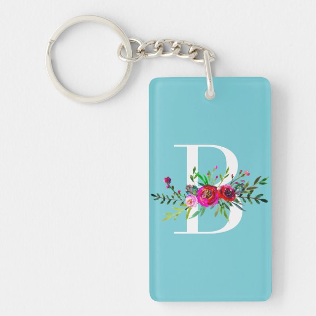 Porte-clés B Monogramme Initiale Fleurie Couleur Personnalisé (Devant)
