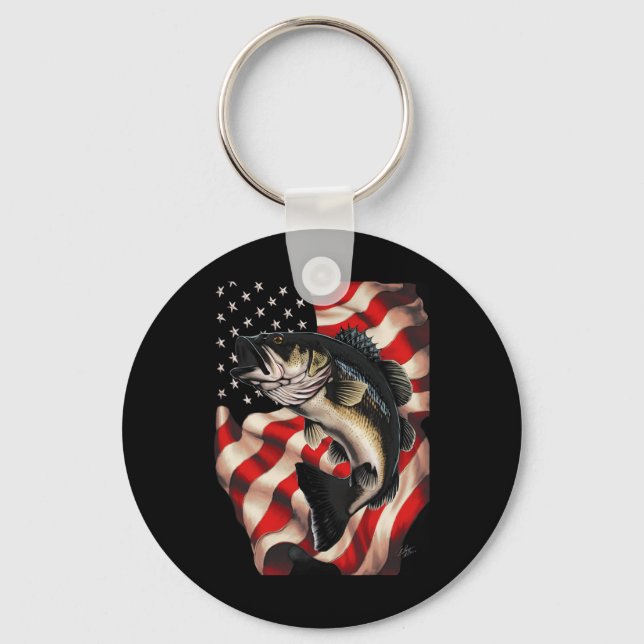 Porte-clés B Pêche Drapeau Américain 4 juillet Pêcheur (Recto)