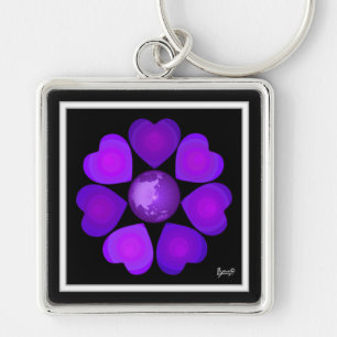 Porte-clés B&W Purple Hearts Beating
