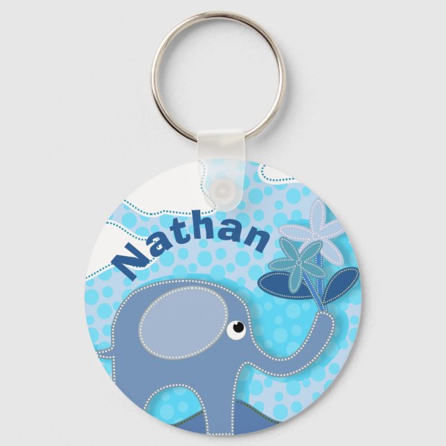 Porte-clés Baby Blue Elephant et Fleur Personnalisé (Recto)