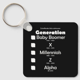 Porte-clés Baby Boomer, X, Y, Millénium, Z, Al