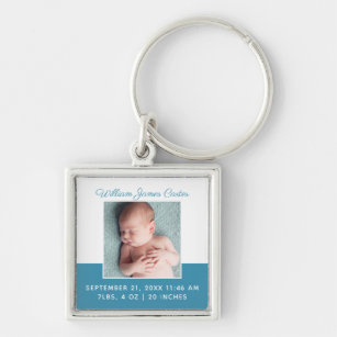 Porte-clés Baby Boy Blue Photo Elegant Birth Announcement