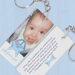 Porte-clés Baby boy Photo Don de God Blue bow Bible verse