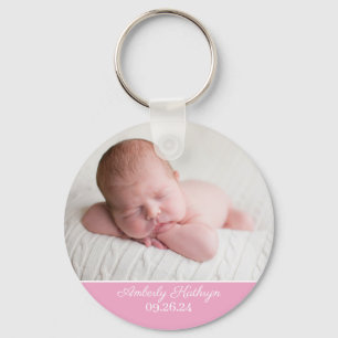 Porte-clés Baby Girl Photo Elegant Pink Birth Announcement