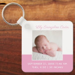 Porte-clés Baby Girl Pink Photo Elegant Birth Stats Keepsake<br><div class="desc">Welcome baby. A classic baby girl photo birth announcement keychain gift in pretty pink with beautiful cursive typography above your sweet newborn photograph. Customize the key chain present with your favorite photo of your new infant to give to new grandparents or parents.</div>