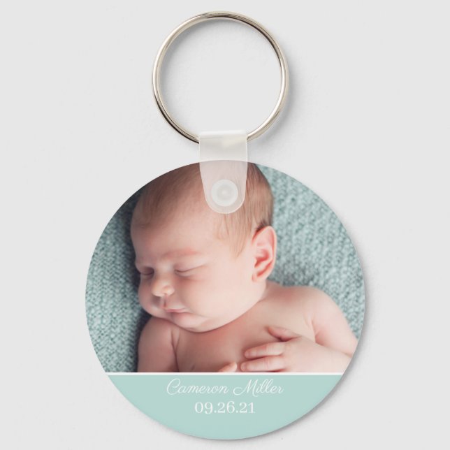 Porte-clés Baby Photo Elegant Mint Green Birth Announcement (Recto)