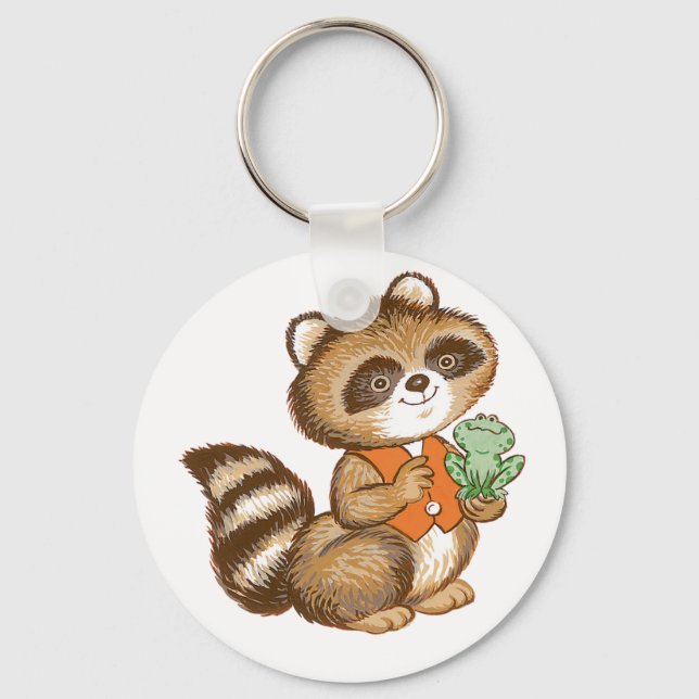 Porte-clés Baby Raccoon in Orange Vest with Best Friend Frog (Recto)
