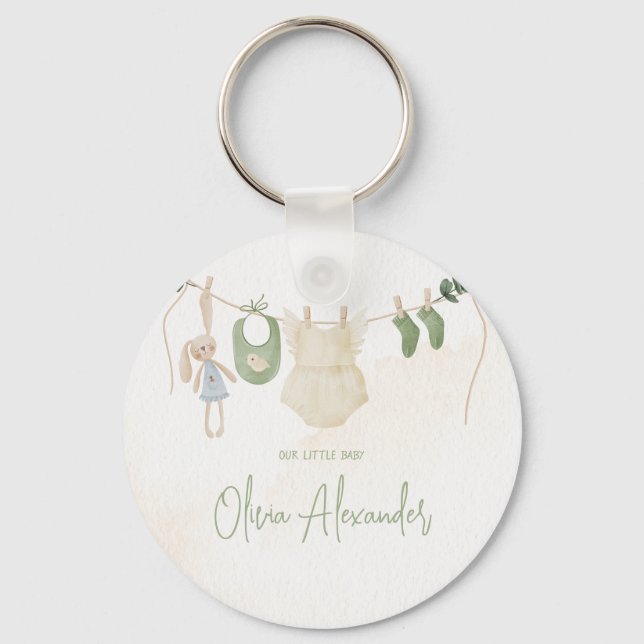 Porte-clés Baby shower d'aquarelle blanc et beige (Recto)