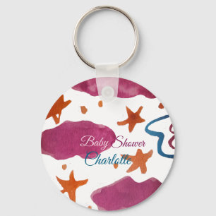 Porte-clés Baby shower nuages rose bleu ajouter nom aquarelle