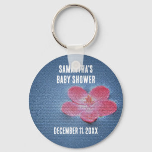 Porte-clés Baby Shower Pink Flower Blue Water Keepsake